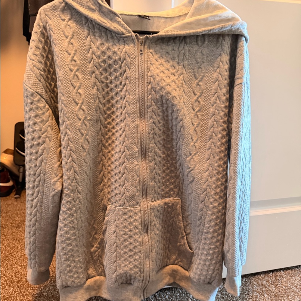 SHEIN Light Gray Textured Hoodie